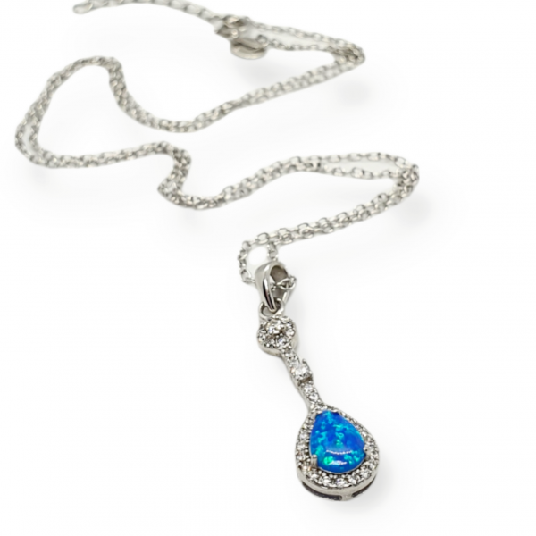 Ladies Silver Pendant & Earrings set with Blue Synthetic Opals