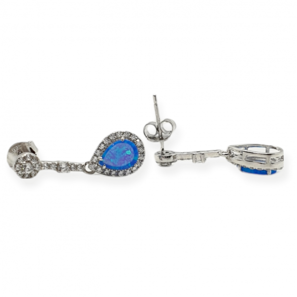 Ladies Silver Pendant & Earrings set with Blue Synthetic Opals