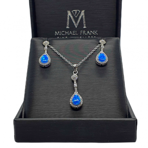 Ladies Silver Pendant & Earrings set with Blue Synthetic Opals