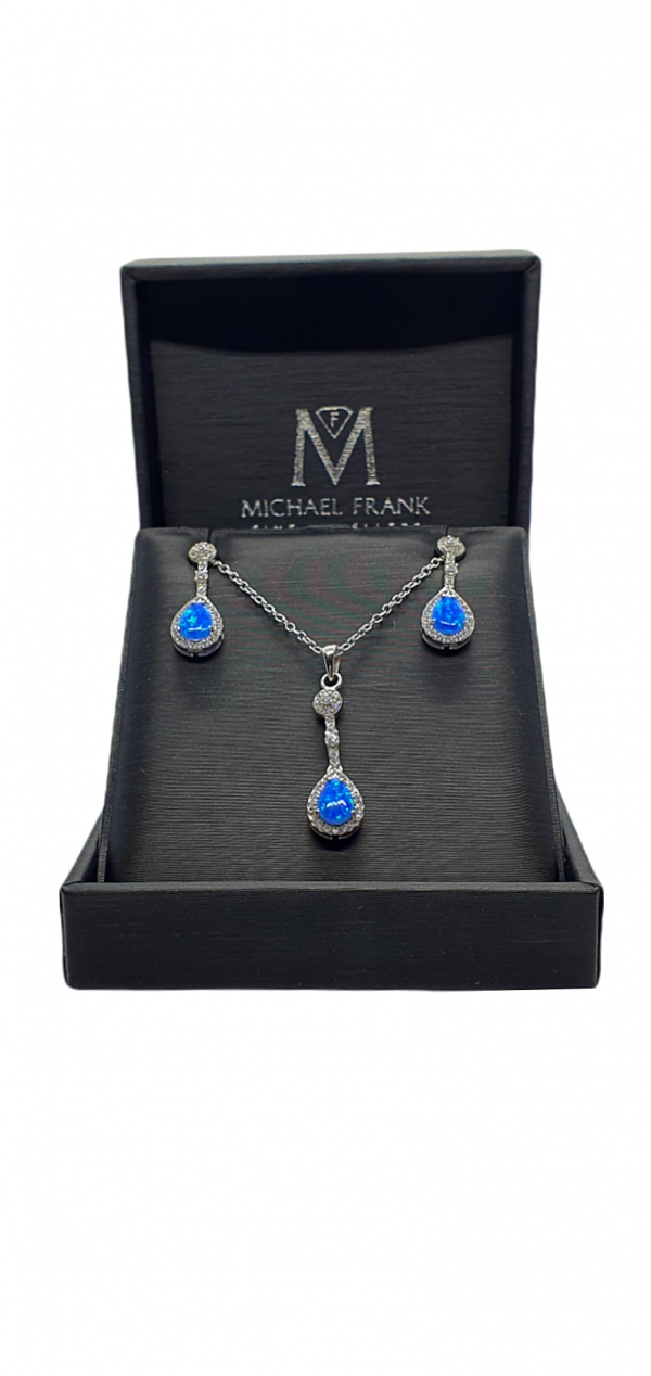 Ladies Silver Pendant & Earrings set with Blue Synthetic Opals