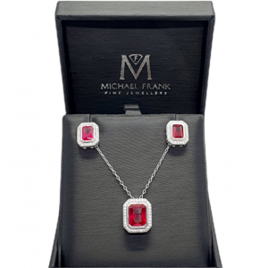 Ladies Silver Pendant & Earrings set with Red Cubic Zirconia's