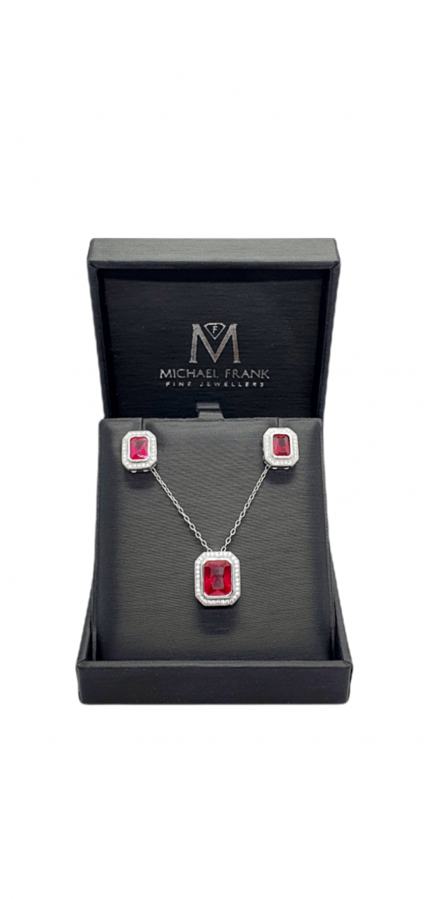 Ladies Silver Pendant & Earrings set with Red Cubic Zirconia's