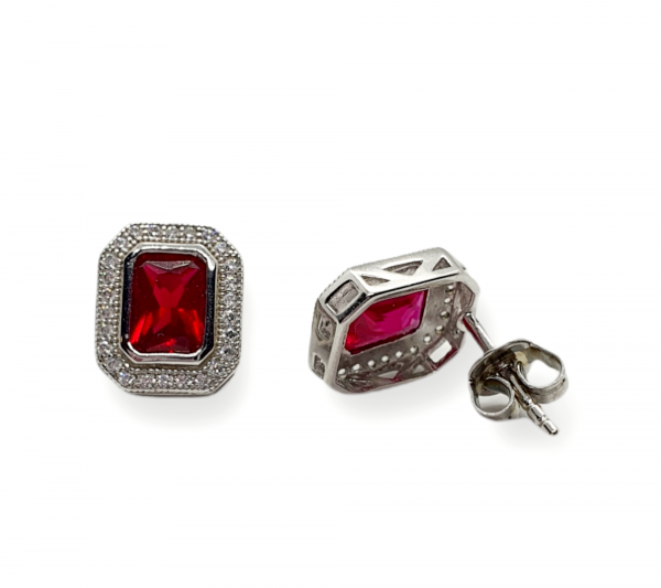 Ladies Silver Pendant & Earrings set with Red Cubic Zirconia's