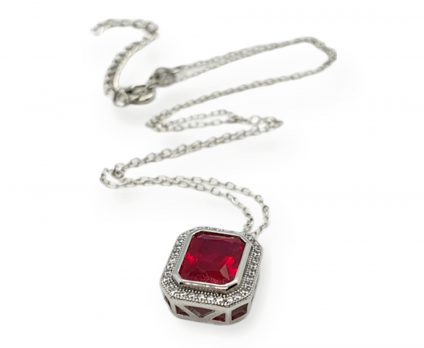 Ladies Silver Pendant & Earrings set with Red Cubic Zirconia's