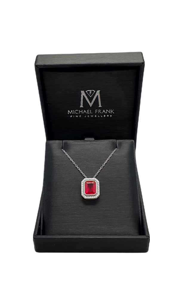 Ladies Silver Pendant & Earrings set with Red Cubic Zirconia's