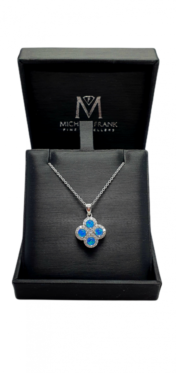 Ladies Silver Pendant & Earrings set with Synthetic Blue Opals