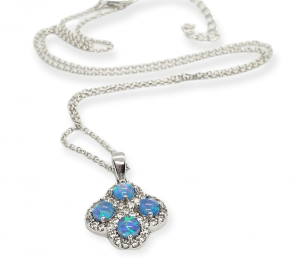 Ladies Silver Pendant & Earrings set with Synthetic Blue Opals