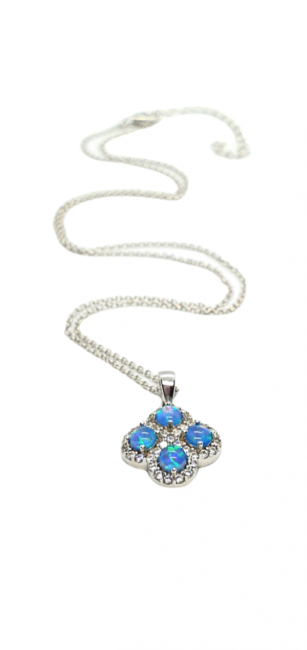 Ladies Silver Pendant & Earrings set with Synthetic Blue Opals