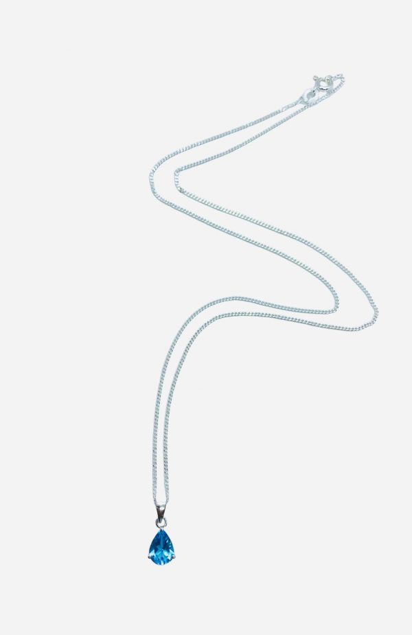 Silver Blue Topaz Pear Cut Pendant and Earring Set