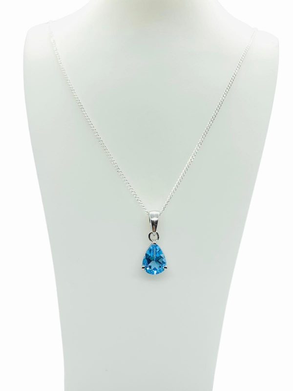 Silver Blue Topaz Pear Cut Pendant and Earring Set