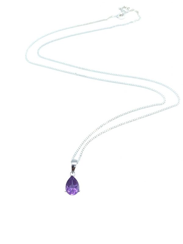 Silver Amethyst Pear Cut Pendant and Earring Set
