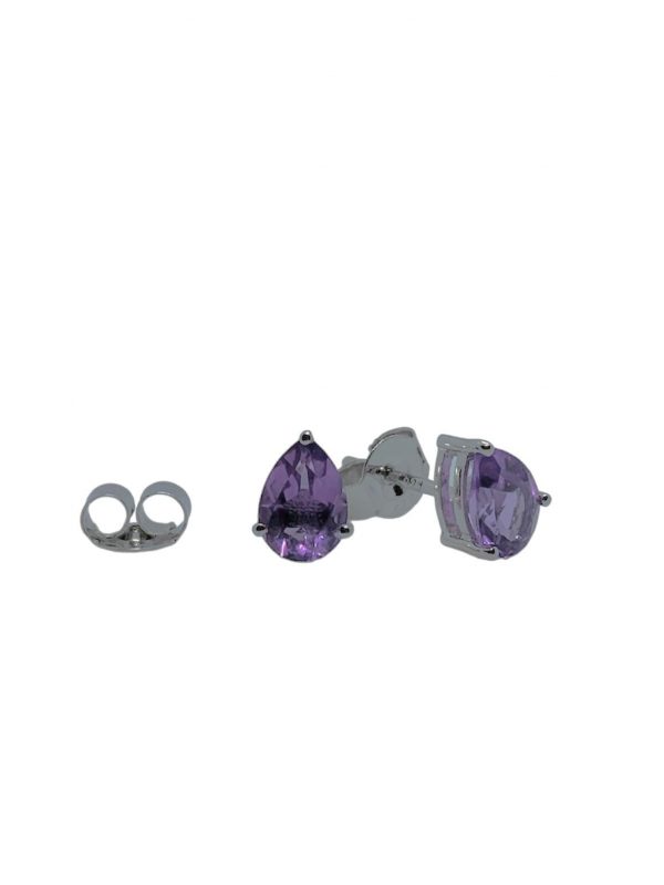 Silver Amethyst Pear Cut Pendant and Earring Set