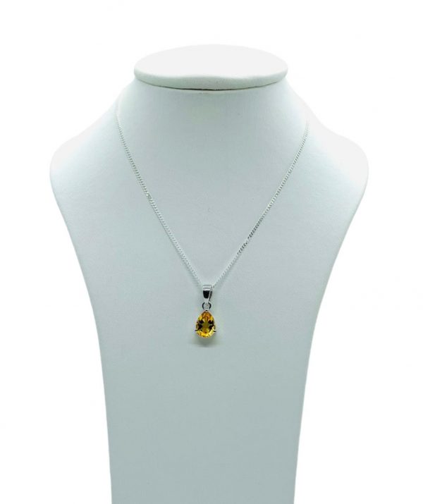 Silver Citrine Pear Cut Pendant and Earring Set