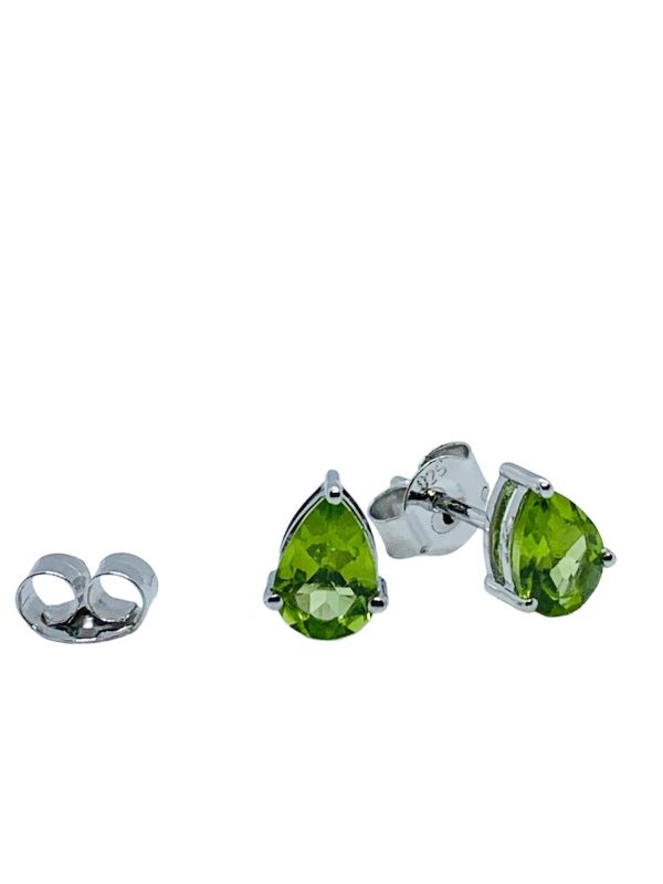 Silver Peridot Pear Cut Pendant and Earring Set