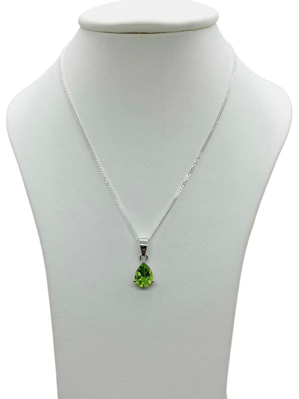 Silver Peridot Pear Cut Pendant and Earring Set