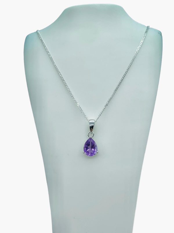 Silver Amethyst Pear Cut Pendant and Earring Set