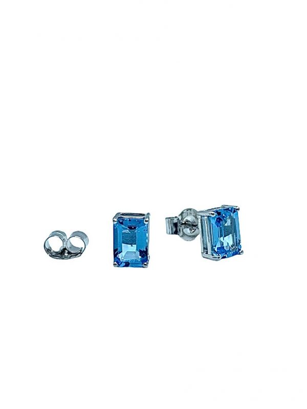 Silver Blue Topaz Emerald Cut Pendant and Earring Set
