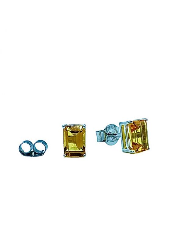 Silver Citrine Emerald Cut Pendant and Earring Set