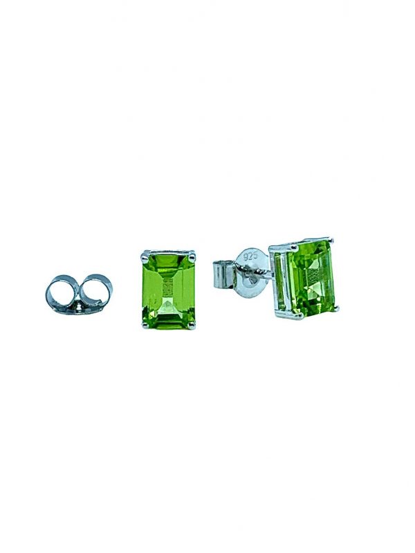 Silver Peridot Emerald Cut Pendant and Earring Set