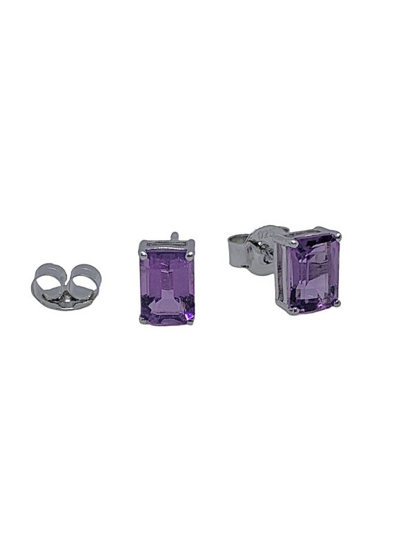 Silver Amethyst Emerald Cut Pendant and Earring Set