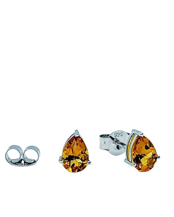 Silver Citrine Pear Cut Pendant and Earring Set
