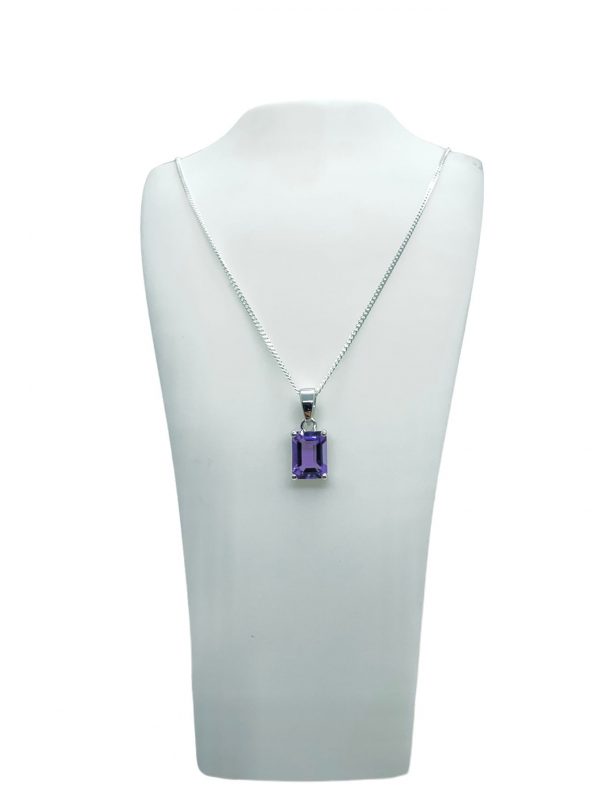 Silver Amethyst Emerald Cut Pendant and Earring Set