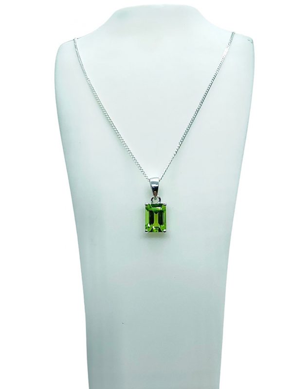 Silver Peridot Emerald Cut Pendant and Earring Set