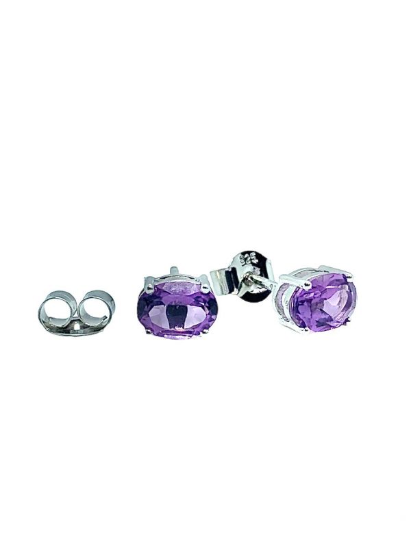 Silver Amethyst Oval Cut Pendant and Earring Set