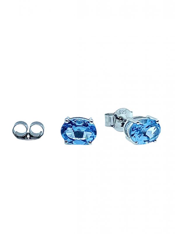 Silver Blue Topaz Oval Cut Pendant and Earring Set