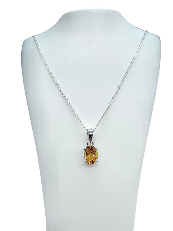 Silver Citrine Oval Cut Pendant and Earring Set