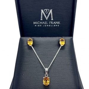 Silver Citrine Oval Cut Pendant and Earring Set