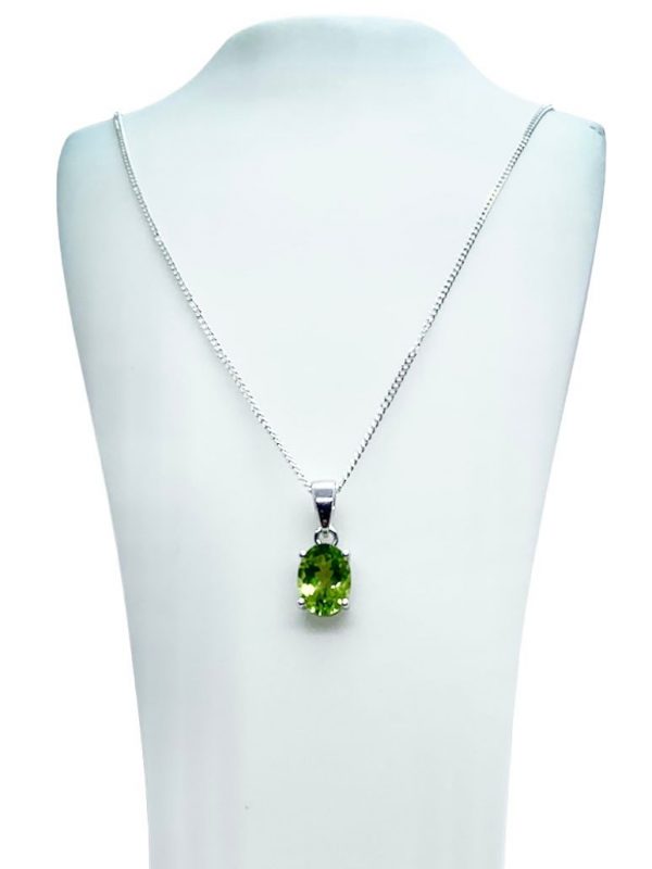 Silver Peridot Oval Cut Pendant and Earring Set