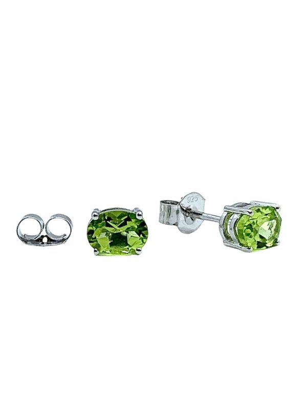 Silver Peridot Oval Cut Pendant and Earring Set