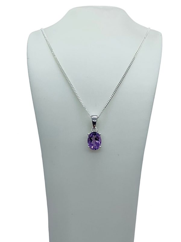 Silver Amethyst Oval Cut Pendant and Earring Set
