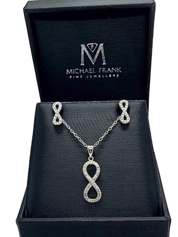 Sterling Silver Cubic Zirconia Infinity Symbol Pendant and Earring Set