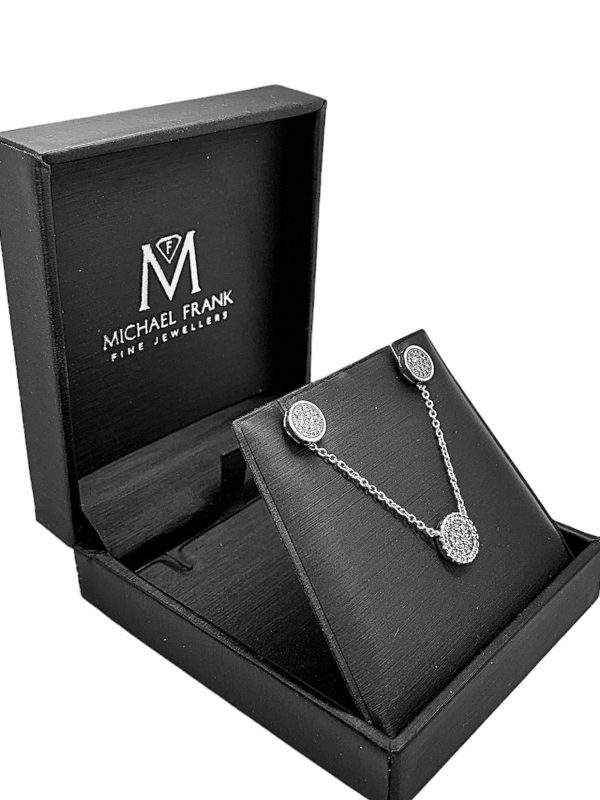 Stirling Silver Cubic Zirconia Circle Pendant and Earring Set