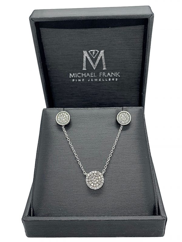 Stirling Silver Cubic Zirconia Circle Pendant and Earring Set