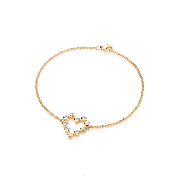 Yellow Gold Plated Silver Heart Rubover CZs Ladies Bracelet