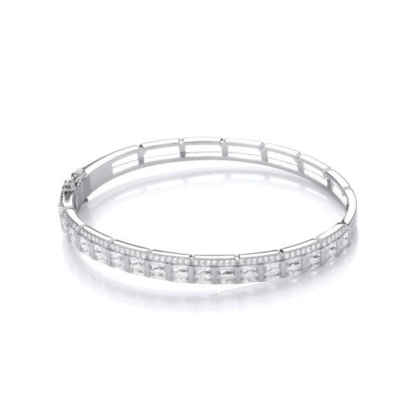 Silver Baguette & Round Ladies Bangle