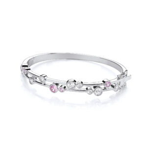 Timeless Rubover Silver Pink & Clear CZs Ladies Bangle