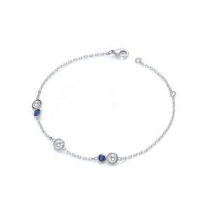 Silver Rubover Blue & Clear Ladies Bracelet