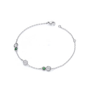 Silver Rubover Green & Clear Ladies Bracelet