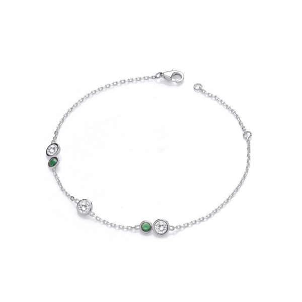 Silver Rubover Green & Clear Ladies Bracelet
