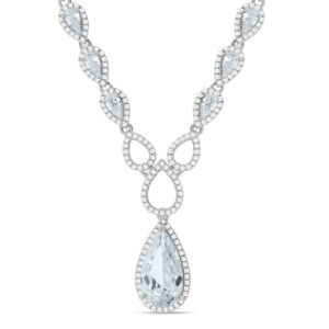 Silver Pear Shaped Drop Set Clear Cz's Necklace