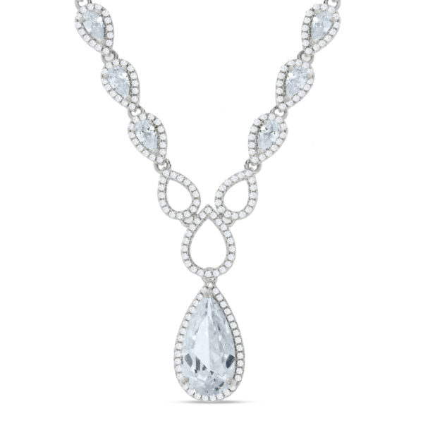 Silver Pear Shaped Drop Set Clear Cz's Necklace