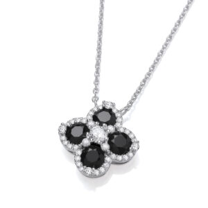 Black Four Leaf Clover Silver Necklace