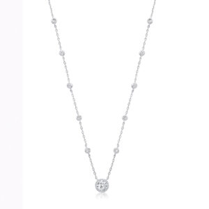 Silver Rubover Halo Pendant Necklace