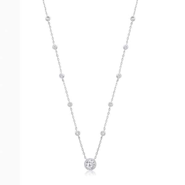 Silver Rubover Halo Pendant Necklace