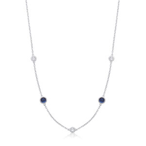 Silver Rubover Blue & Clear Cz's Necklace