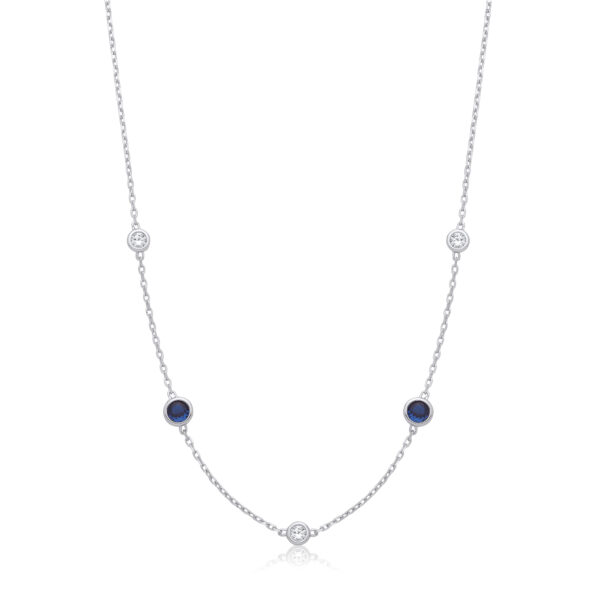 Silver Rubover Blue & Clear Cz's Necklace